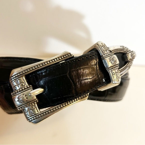 VTG Brighton Croc-embossed Black Leather Belt Western-style Silver Buckle ML 32 main image 9